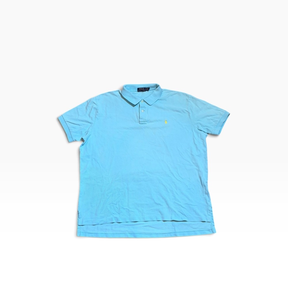 Polo Ralph Lauren Mens XXL Light Blue Short Sleeve Pique Polo Shirt Yellow Pony